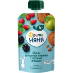 Пюре фруктово-ягодное ФРУТОНЯНЯ Яблоко, земляника и ежевика, с овсяным печеньем, с 6 месяцев, 90г Пюре фруктово-ягодное ФРУТОНЯНЯ Яблоко, земляника и ежевика, с овсяным печеньем, с 6 месяцев, 90г