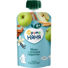 Пюре фруктовое ФРУТОНЯНЯ Шарлотка, яблоко, с печеньем, с 6 месяцев, 90г в магазинах Лента
