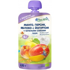 Пюре фруктовое FLEUR ALPINE Манго, персик и яблоко, с йогуртом, с 6 месяцев, 120г в магазинах Лента
