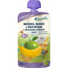 Пюре фруктовое FLEUR ALPINE Яблоко и банан, с йогуртом, с 6 месяцев, 120г в магазинах Лента