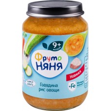 Пюре мясо-растительное ФРУТОНЯНЯ Овощи с рисом и говядиной, с 9 месяцев, 190г в магазинах Лента