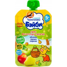 Пюре фруктовое ЧЕРНОГОЛОВКА БЭЙБИ Фруктовый салатик, яблоко, груша и персик, с 5 месяцев, 85г в магазинах Лента