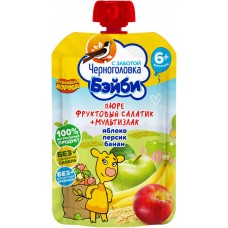 Пюре фруктово-злаковое ЧЕРНОГОЛОВКА БЭЙБИ Фруктовый салатик и мультизлак, с 6 месяцев, 85г в магазинах Лента