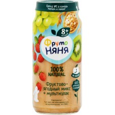 Пюре фруктово-ягодное ФРУТОНЯНЯ Фруктово-ягодный микс, яблоко, земляника, виноград и киви, с 8 месяцев, 250г в магазинах Лента