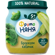 Пюре овощное ФРУТОНЯНЯ Капуста брокколи и кабачок, с 5 месяцев, 110г в магазинах Лента