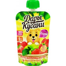 Пюре фруктово-ягодное ДАРЫ КУБАНИ Яблоко, клубника и малина, с 6 месяцев, 90г в магазинах Лента