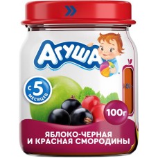 Пюре фруктово-ягодное АГУША Яблоко, черная и красная смородина, с 5 месяцев, 100г в магазинах Лента