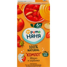Компот ФРУТОНЯНЯ Яблоко, клубника неосветленный, с 6 месяцев, 200мл в магазинах Лента
