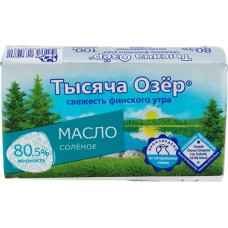 Масло сливочное ТЫСЯЧА ОЗЕР соленое 80,5%, без змж, 100г в магазинах Лента