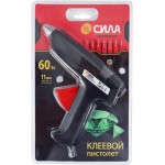 Термопистолет клеевой СИЛА 60Bт, под стержень 11мм, в комплекте стержень 11ммх7cм 2шт