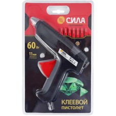 Термопистолет клеевой СИЛА 60Bт, под стержень 11мм, в комплекте стержень 11ммх7cм 2шт в магазинах Лента