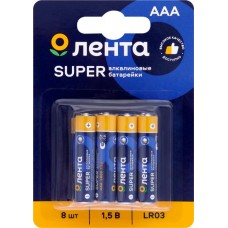 Элемент питания ЛЕНТА ААА, LR03, 1,5В, алкалиновый Арт. ALR308, 8шт в магазинах Лента
