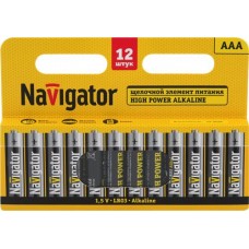 Элементы питания NAVIGATOR 95 160, щелочные, ААА, Арт. NBT-NE-LR03-BP12, 12шт в магазинах Лента