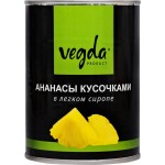 Ананасы VEGDA в легком сиропе, кусочки, 580мл Ананасы VEGDA в легком сиропе, кусочки, 580мл