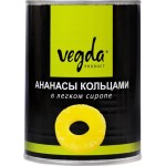Ананасы VEGDA в легком сиропе, кольца, 580мл Ананасы VEGDA в легком сиропе, кольца, 580мл