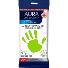 Салфетки влажные AURA Antibacterial Derma Protect антибактериальные, 20шт в магазинах Лента