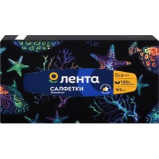 Салфетки бумажные ЛЕНТА 2 слоя белые в коробке, 100шт в магазинах Лента