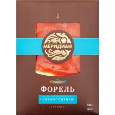 Форель слабосоленая МЕРИДИАН ломтики, 120г в магазинах Лента
