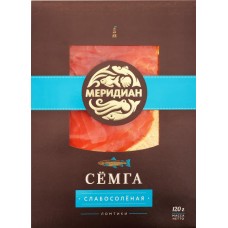 Семга слабосоленая МЕРИДИАН ломтики, 120г в магазинах Лента