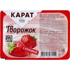Продукт творожный КАРАТ Творожок с клубникой 9%, без змж, 230г в магазинах Лента