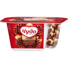 Йогурт ЧУДО Десерт с кусочками вафли в молочном шоколаде и сливочно-ванильным печеньем 3%, без змж, 105г в магазинах Лента