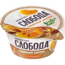 Йогурт СЛОБОДА мюсли с яблоком, мандарином и орехами 5%, без змж, 130г в магазинах Лента