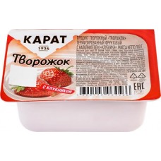 Продукт творожный КАРАТ Творожок фруктовый с наполнителем Клубника 9%, без змж, 100г в магазинах Лента