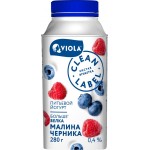 Йогурт питьевой VIOLA Clean Label с малиной и черникой 0,4%, без змж, 280г Йогурт питьевой VIOLA Clean Label с малиной и черникой 0,4%, без змж, 280г