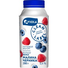 Йогурт питьевой VIOLA Clean Label с малиной и черникой 0,4%, без змж, 280г в магазинах Лента