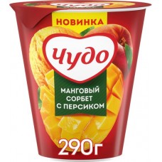 Йогурт ЧУДО Манговый сорбет с персиком 2%, без змж, 290г в магазинах Лента