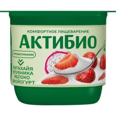 Биойогурт АКТИБИО Клубника, яблоко, питахайя без сахара 2,9%, без змж, 130г в магазинах Лента