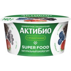 Биойогурт АКТИБИО Super food Клубника, голубика, асаи, семена чиа 2,2%, без змж, 140г в магазинах Лента