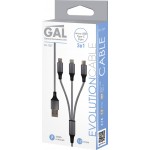Кабель GAL CU-1227 3 в 1 USB A - 8pin/Type C/microUSB 2.1A 1,2m