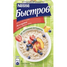 Каша овсяная БЫСТРОВ Ассорти с черникой, клубникой и персиком, 240г в магазинах Лента
