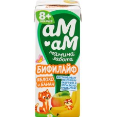 Бифилайф для детей АМ-АМ МАМИНА ЗАБОТА Яблоко, банан 2,5%, без змж, 210г в магазинах Лента