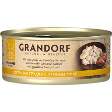 Корм консервированный для кошек GRANDORF Куриная грудка с утиным филе, 70г в магазинах Лента