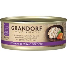 Корм консервированный для кошек GRANDORF Куриная грудка с лососем, 70г в магазинах Лента