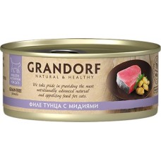 Корм консервированный для кошек GRANDORF Филе тунца с мидиями, 70г в магазинах Лента