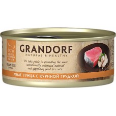 Корм консервированный для кошек GRANDORF Филе тунца с куриной грудкой, 70г в магазинах Лента