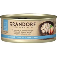 Корм консервированный для кошек GRANDORF Куриная грудка с креветками, 70г в магазинах Лента