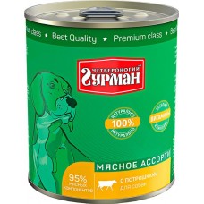 Корм консервированный для собак ЧЕТВЕРОНОГИЙ ГУРМАН Мясное ассорти с потрошками, 340г в магазинах Лента