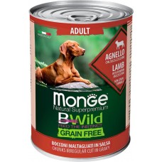 Корм консервированный для взрослых собак MONGE Dog BWild из ягненка с тыквой и кабачками, для всех пород, 400г в магазинах Лента