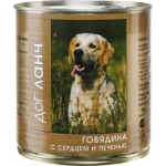 Корм консервированный для собак DOG LUNCH Говядина с сердцем и печенью в желе, 750г