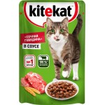 Корм консервированный для взрослых кошек KITEKAT Сочная говядина с говядиной в соусе, 85г