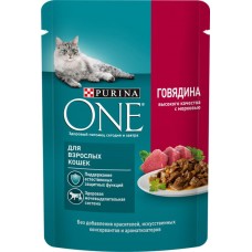 Корм влажный для взрослых кошек PURINA ONE Adult с говядиной и морковью в соусе, 75г в магазинах Лента Корм влажный для взрослых кошек PURINA ONE Adult с говядиной и морковью в соусе, 75г в магазинах Лента
