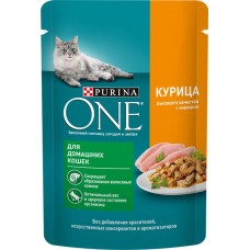 Корм влажный для взрослых кошек PURINA ONE Housecat с курицей и морковью в соусе, 75г в магазинах Лента