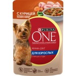Корм влажный для взрослых собак PURINA ONE Mini Курица, морковь, зеленая фасоль в подливе, 85г Корм влажный для взрослых собак PURINA ONE Mini Курица, морковь, зеленая фасоль в подливе, 85г