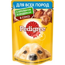 Корм консервированный для взрослых собак PEDIGREE с кроликом и индейкой в соусе, для всех пород, 85г в магазинах Лента