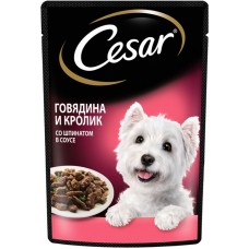 Корм консервированный для взрослых собак CESAR с говядиной, кроликом в соусе со шпинатом, для всех пород, 85г в магазинах Лента