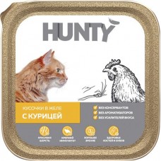 Корм консервированный для взрослых кошек HUNTY с курицей, кусочки в желе, 100г в магазинах Лента
